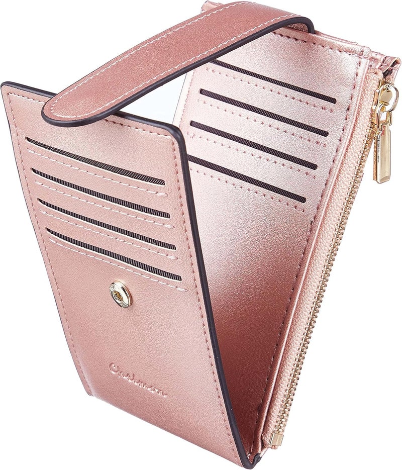 Chelmon Womens Wallet Slim RFID Blocking Bifold Multi Card Case Wallet with Zipper Pocket (Rose Gold CLassic) - Image 1